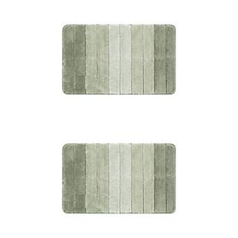 2 pc Microfiber Plush Gradient Striped Bathroom Rug Bath Mat Bath Rug With Tpr Backing