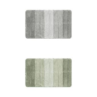 2 pc Microfiber Plush Gradient Striped Bathroom Rug Bath Mat Bath Rug With Tpr Backing