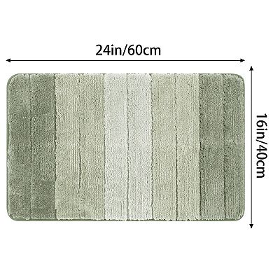 2 Pcs Microfiber Plush Gradient Striped Bathroom Rug Bath Mat With Tpr Backing 16" X 24", 20" X 32"