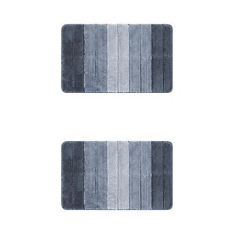 2 pc Microfiber Plush Gradient Striped Bathroom Rug Bath Mat With Tpr Backing 16" X 24", 20" X 32"