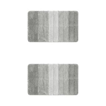 2 pc Microfiber Plush Gradient Striped Bathroom Rug Bath Mat With Tpr Backing 16" X 24", 20" X 32"