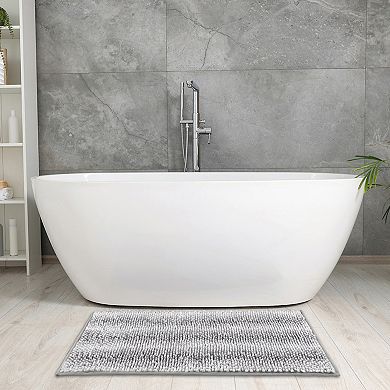 Chenille Bathroom Rug, Soft Bath Mat Striped Rug Luxury Plush Shaggy Bath Mat 2 Pcs 20" X 32"