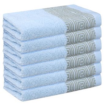 Geometric Patterns Washcloths Set, Low Linting Face Towels For Bathroom 13" X 13" 6 Pack