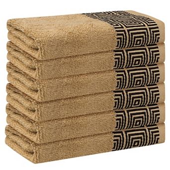 Geometric Patterns Washcloths Set, Low Linting Face Towels For Bathroom 13" X 13" 6 Pack