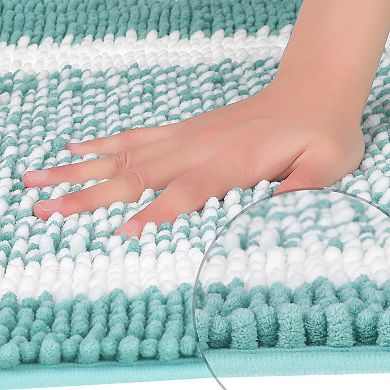 2 Pcs Striped Bathroom Rug Mat Non-slip Soft Plush Shaggy Bath Carpet 16" X 24", 20" X 32"