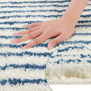 2 Pcs Striped Bathroom Rug Mat, Absorbent Machine Washable Bathmat For Home Decor 16" X 24"