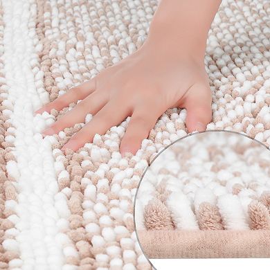 2 Pcs Striped Chenille Bathroom Rug With Edges Non-slip Bathroom Floor Mat 16" X 24"