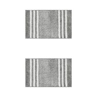 2 pc Striped Chenille Bathroom Rug With Edges Non-slip Bathroom Floor Mat 16" X 24"
