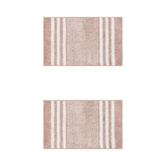 2 pc Striped Chenille Bathroom Rug With Edges Non-slip Bathroom Floor Mat 16" X 24"