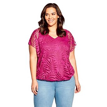 Avenue Women's Plus Size Elora Burnout Top