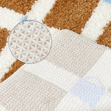 2 Pcs Checkered Soft Fluffy Absorbent Non Slip Bath Mats Bathroom Rugs 16" X 24"