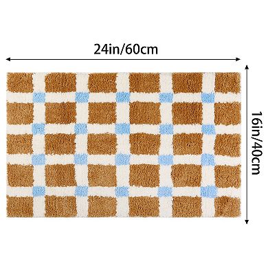 2 Pcs Checkered Soft Fluffy Absorbent Non Slip Bath Mats Bathroom Rugs 16" X 24"