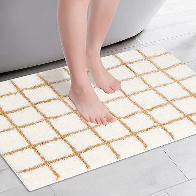 2 Pcs Checkered Soft Fluffy Absorbent Non Slip Bath Mats Bathroom Rugs 16" X 24"