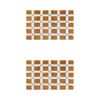 2 pc Checkered Soft Fluffy Absorbent Non Slip Bath Mats Bathroom Rugs 16" X 24"