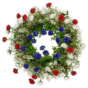 Colorful Flower Wreaths, Forth of July for Front Door Wall 18 in