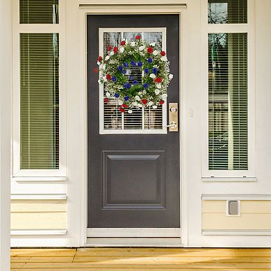 Colorful Flower Wreaths, Forth of July for Front Door Wall 18 Inches