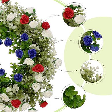 Colorful Flower Wreaths, Forth of July for Front Door Wall 18 Inches