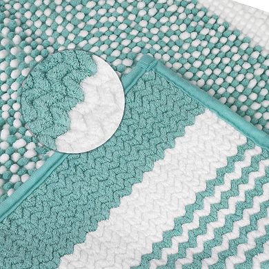 2 Pcs Chenille Striped Bathroom Rug Mat, Soft Plush Shaggy Bath Carpet, Machine Washable 20" X 32"
