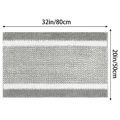 2 Pcs Chenille Striped Bathroom Rug Mat, Soft Plush Shaggy Bath Carpet, Machine Washable 20" X 32"