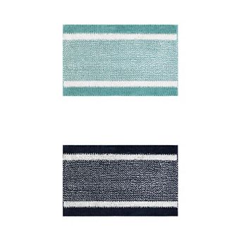 2 pc Chenille Striped Bathroom Rug Mat, Soft Plush Shaggy Bath Carpet, Machine Washable 20" X 32"