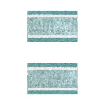 2 pc Chenille Striped Bathroom Rug Mat, Soft Plush Shaggy Bath Carpet, Machine Washable 20" X 32"