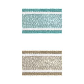 2 pc Chenille Striped Bathroom Rug Mat, Soft Plush Shaggy Bath Carpet, Machine Washable 20" X 32"
