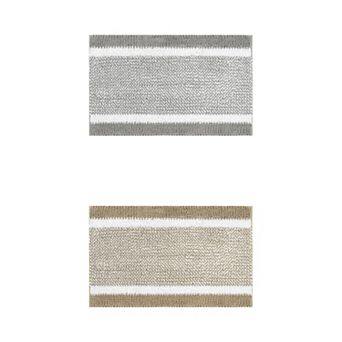 2 pc Chenille Striped Bathroom Rug Mat, Soft Plush Shaggy Bath Carpet, Machine Washable 20" X 32"