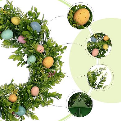 Easter Wreath, Artificial Colorful Eggs Wreaths, Spring Fall Garland For Front Door Farmhouse Wall