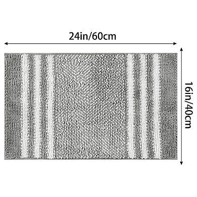 2 Pcs Striped Chenille Bathroom Rug With Edges Non-slip Bathroom Floor Mat 16" X 24", 20" X 32"