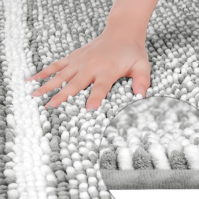 2 Pcs Striped Chenille Bathroom Rug With Edges Non-slip Bathroom Floor Mat 16" X 24", 20" X 32"