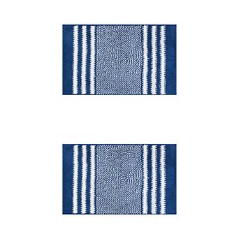 2 pc Striped Chenille Bathroom Rug With Edges Non-slip Bathroom Floor Mat 16" X 24", 20" X 32"