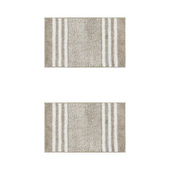2 pc Striped Chenille Bathroom Rug With Edges Non-slip Bathroom Floor Mat 16" X 24", 20" X 32"
