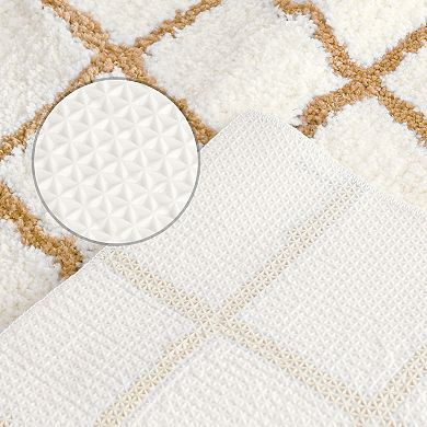 2 Pcs Checkered Soft Fluffy Absorbent Non Slip Bath Mats Bathroom Rugs