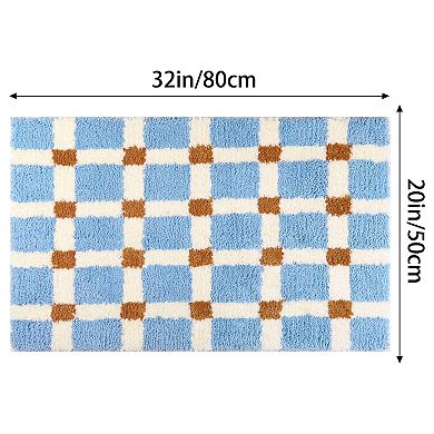 2 Pcs Checkered Soft Fluffy Absorbent Non Slip Bath Mats Bathroom Rugs