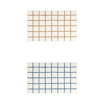2 pc Checkered Soft Fluffy Absorbent Non Slip Bath Mats Bathroom Rugs
