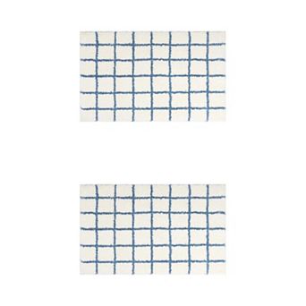 2 pc Checkered Soft Fluffy Absorbent Non Slip Bath Mats Bathroom Rugs
