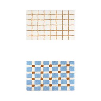 2 pc Checkered Soft Fluffy Absorbent Non Slip Bath Mats Bathroom Rugs
