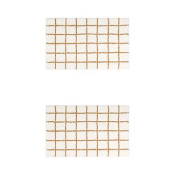 2 pc Checkered Soft Fluffy Absorbent Non Slip Bath Mats Bathroom Rugs