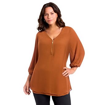 Avenue Women's Plus Size Meila Zip Top