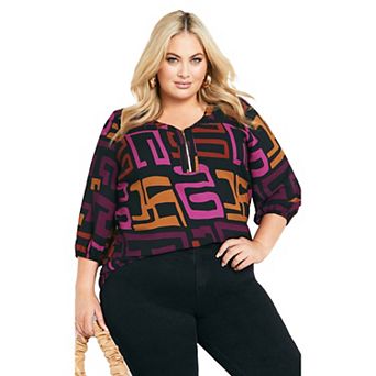 Avenue Women's Plus Size Meila Zip Top