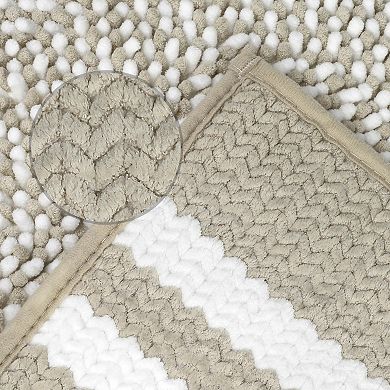 Striped Chenille Bathroom Rug With Edges, Non-slip Bathroom Floor Mat, 2 Pcs 20" X 32"