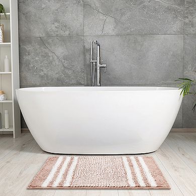 Striped Chenille Bathroom Rug With Edges, Non-slip Bathroom Floor Mat, 2 Pcs 20" X 32"