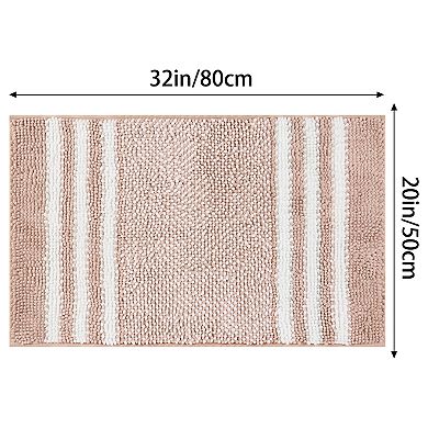 Striped Chenille Bathroom Rug With Edges, Non-slip Bathroom Floor Mat, 2 Pcs 20" X 32"