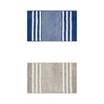 Striped Chenille Bathroom Rug With Edges, Non-slip Bathroom Floor Mat, 2 pc 20" X 32"