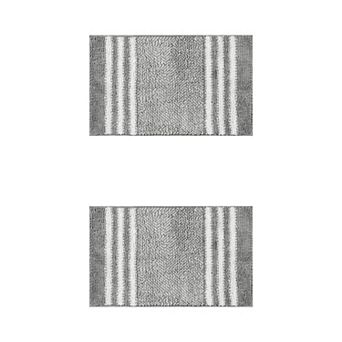 Striped Chenille Bathroom Rug With Edges, Non-slip Bathroom Floor Mat, 2 pc 20" X 32"