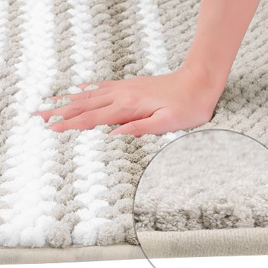2 Pcs Striped Bathroom Rugs, Extra Soft And Absorbent Fluffy Chenille Bath Mat Rug, 20" X 32"
