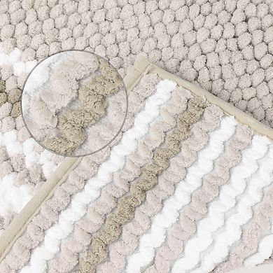 2 Pcs Striped Bathroom Rugs, Extra Soft And Absorbent Fluffy Chenille Bath Mat Rug, 20" X 32"