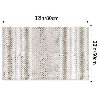 2 Pcs Striped Bathroom Rugs, Extra Soft And Absorbent Fluffy Chenille Bath Mat Rug, 20" X 32"