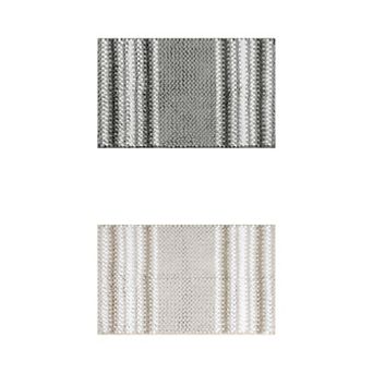 2 pc Striped Bathroom Rugs, Extra Soft And Absorbent Fluffy Chenille Bath Mat Rug, 20" X 32"
