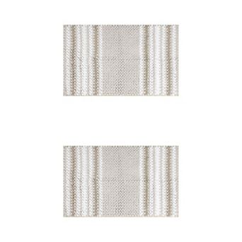 2 pc Striped Bathroom Rugs, Extra Soft And Absorbent Fluffy Chenille Bath Mat Rug, 20" X 32"
